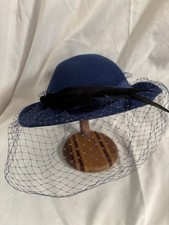 Vintage Blue Felt Hat With Feathers And Veil