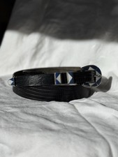 Vintage 4 Piece Sterling Inlaid Lapis  Onyx Belt Buckle On New Handmade Strap