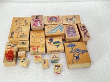 LOT of Vintage  Modern Wood Rubber Stamp Lot Of 21 Varying Sizes Shapes