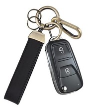 Genuine Leather Car Keychain - Heavy Duty Key Chain with Anti Black  Bronze