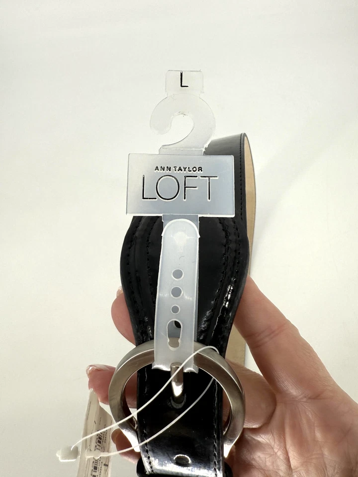 Vestido Ann Taylor LOFT Cinturón Mujer Grande Negro Charol Ancho Plateado Hebilla Foto 4 de 4