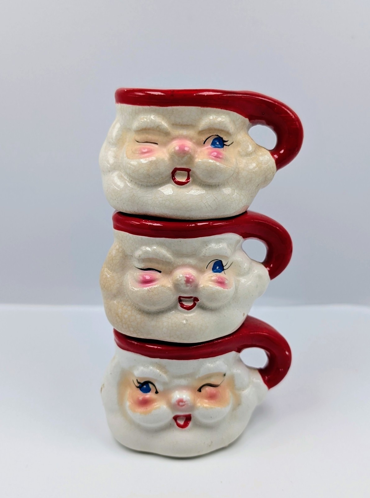 Holt Howard 1960 Winking Santa Claus Mini Mug Vintage Christmas Lot Of 3