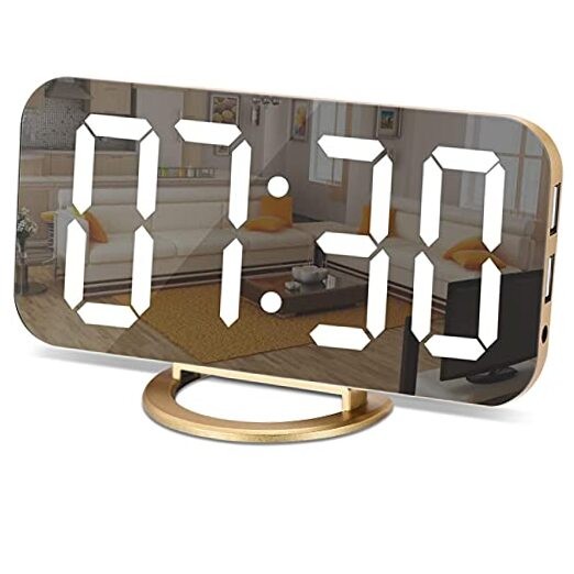 LED Mirror Digital Alarm Clock with Large Display & Dual USB Charging