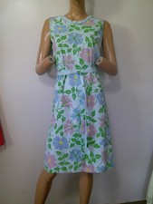 Vtg 60's VESTED GENTRESS Blue Floral Hand-Screened Print Belted Sheath Dress 6