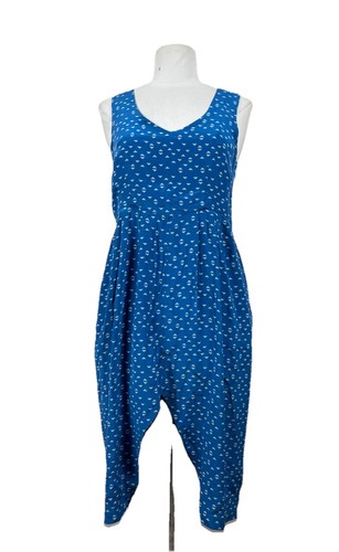 Lauren Moffatt Blue Silk Geometric Dress Sz 6 Linen Back W/ Cutout Back Buttons
