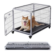 ZOMISIA Collapsible Dog Crate with Lockable Wheels - 36 inch Escape Proof Dog...
