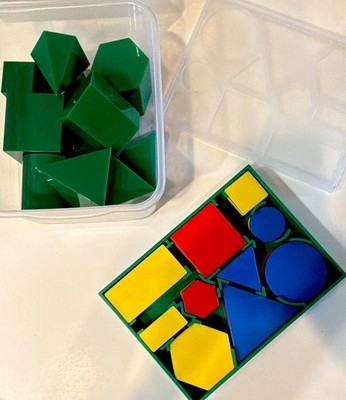 Geometric Math Pattern Blocks Manipulatives Set Assorted Shapes w/ Storage Case