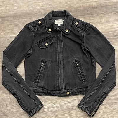 Current Elliott Jacket Womens XS Sz 0 Denim Trucker Full Zip Crop Black