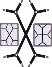 Bed Sheet Straps - Crisscross Fitted Clips and All sizes, Black 