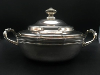 CHRISTOFLE ALBI RARE SILVER-PLATED COVERED VEGETABLE SERVING DISH / BOWL CH7407