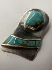 Quality 925 Sterling Silver Turquoise Set Pendant • 16.96 Grams