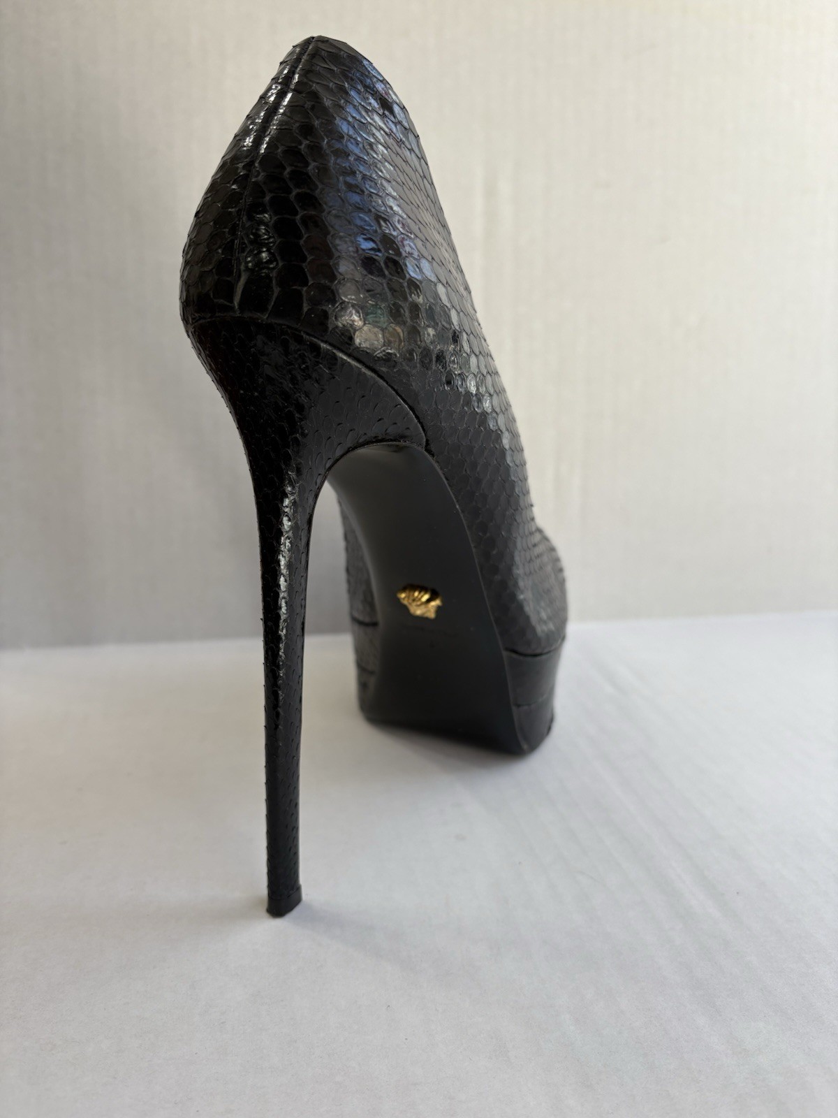 Versace Black Python Snakeskin Playform High Heel… - image 10