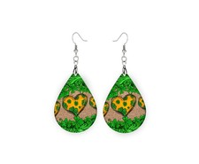 St. Patrick's Day Heart Print Wood Dangle Teardrop Print Earrings Jewelry