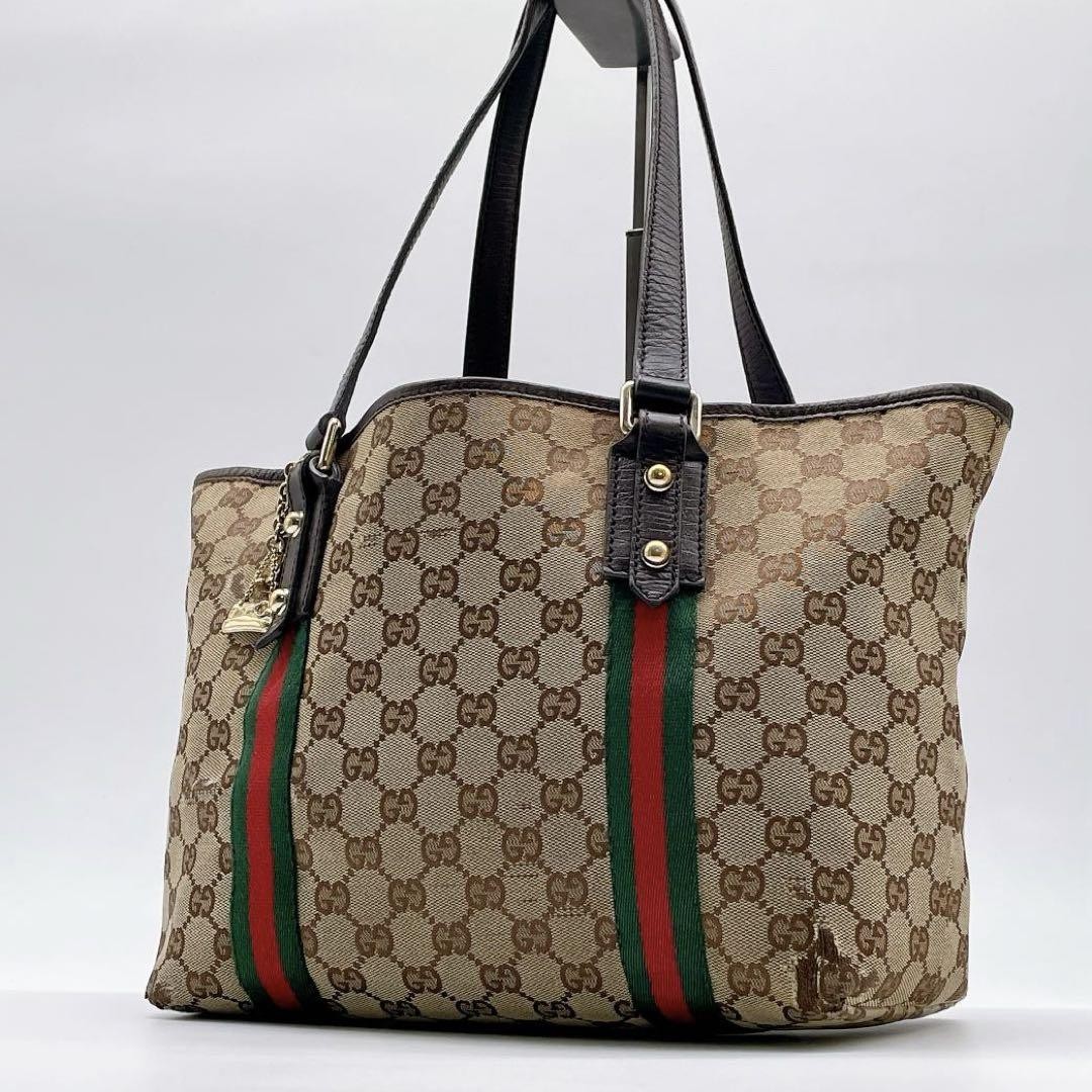 GUCCI GG Canvas Sherry Line Tote Bag with Charm e329 Japan Import