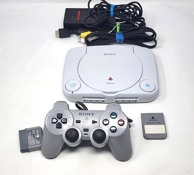 Sony Playstation 1 Slim Console w/ OEM Gray Controller & Memory Card - TESTED