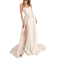 Lulus Lifetime of Love Gown White Satin Strapless A Line Wedding Dress Size 6