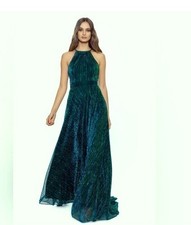 Betsy  Adam Jade Green Metallic Crinkle Halter Gown Size 2 269