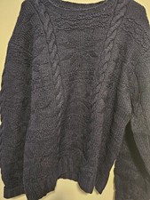 NWOT Polo Ralph Lauren Navy Blue Cable Knit SILK LINEN Sweater Size LARGE