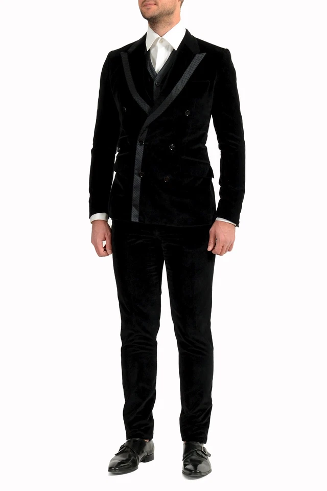 Traje de tres piezas Dolce & Gabbana de terciopelo negro de doble botonadura para hombre Foto 2 de 4