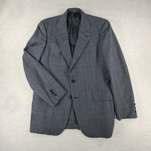 Hart Schaffner Marx, Hart Schaffner Marx Blazer Mens 42L Plaid Heritage Cloth Corporate Blue Vintage