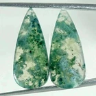 12.90Cts Natural Green Moss Agate Pear Pair Cabochon Loose Gemstone 10x24x3mm