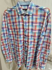 Men's Bugatchi Classic Fit Shirt Medium Multicolor Plaid Long Sleeve Button Up