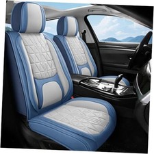 Car Seat Covers Full Set, Nappa Leather Seat Covers for Cars with Blue  Gray