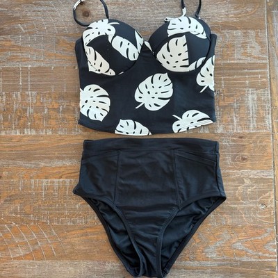 Janela Bay black and white tropical swim bikini set size small Kona sol bottoms