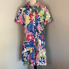 Donna Morgan Zenith Floral Shirt Dress Size 12 Multifruit Tropical Cotton Midi