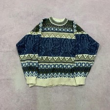 Vintage Knitted Jumper abstract patterned grandad knit sweater Men's L