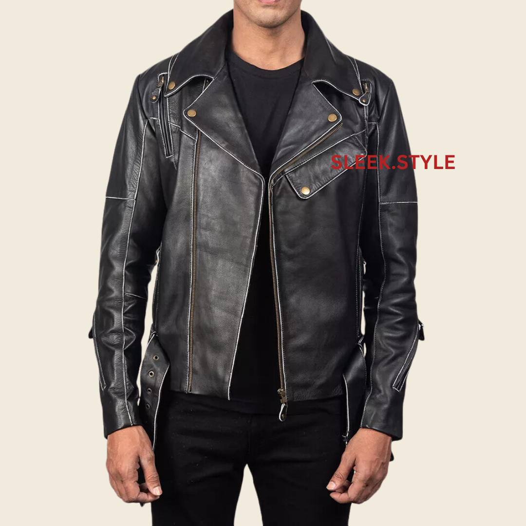 Stylish 100% Lambskin Leather Biker Jacket for Men - Luxurious Elegance