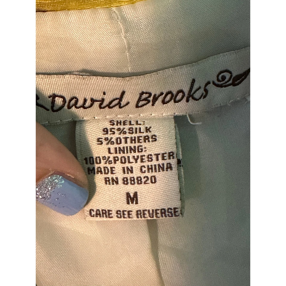 Chaqueta Blazer David Brooks Vintage Naranja Amarillo Estampado Seda Talla Mediana Foto 3 de 4