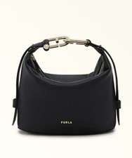 FURLA NUVOLA Handbag Leather Black Mini Bag Gold Handle Brand Logo from Japan