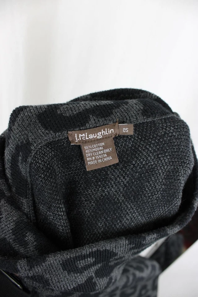 Poncho Suéter J. McLaughlin Para Mujer Negro Gris Estampado Animal Mezcla Algodón OS Foto 3 de 3