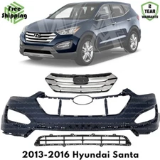 Front Bumper Cover Fascia & Grille Assembly Chrome For 2013-2016 Hyundai Santa