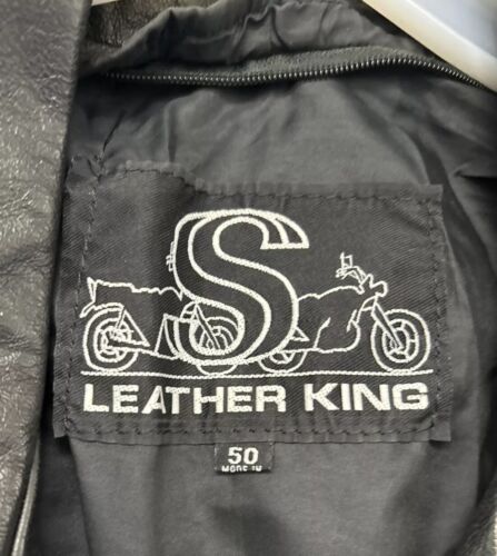 Vintage Leather King Motorcycle Black Jacket Biker Buckle Zippers Men’s XL 50 - Picture 7 of 23