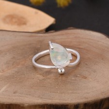 Lab-Created White Aurora Opal Bypass Ring Adjustable Ring 925 Silver For Women