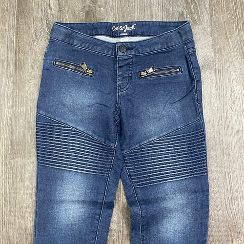 Jeans Cat & Jack ragazza jegging skinny elasticizzati blu scuro lavaggio a righe taglia 8 - Foto 2 di 4