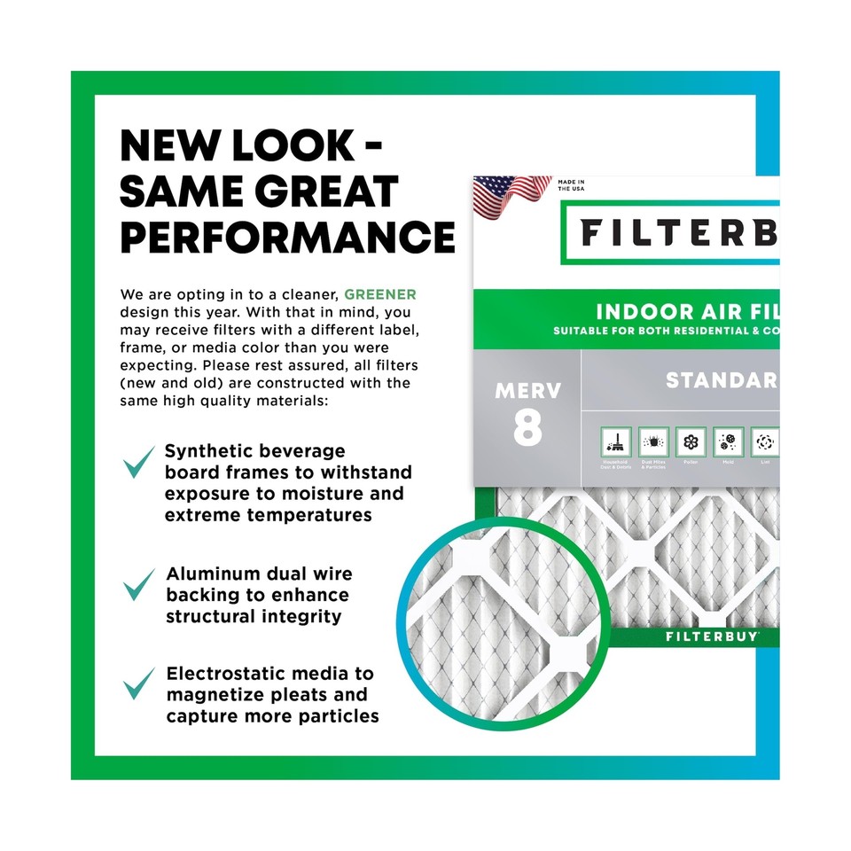 Filterbuy 14x30x1 Air Filter MERV 8 Dust Defense (6Pack), Pleated HVAC