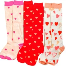 3 Pairs Jeyiour Heart/Love/Sweatheart Knee-High Socks, One Size (Shoe Size 5-9)