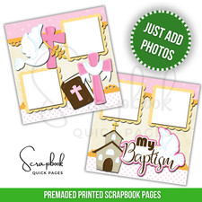 Baptism Girl Scrapbook Pages Pink PRINTED Premade Scrapbook Quick Pages 123