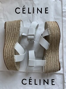 CELINE Espadrilles Blanc Optique Cuir Criss Cross Compensé Sandale Phoebe  40 41 | eBay