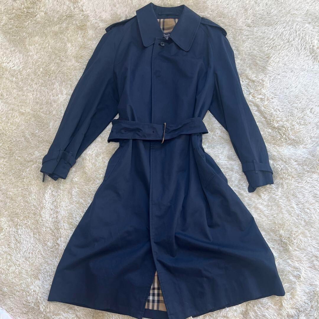 Burberry Nova Check Trench Coat Stencil Collar Coat Navy Long length with belt