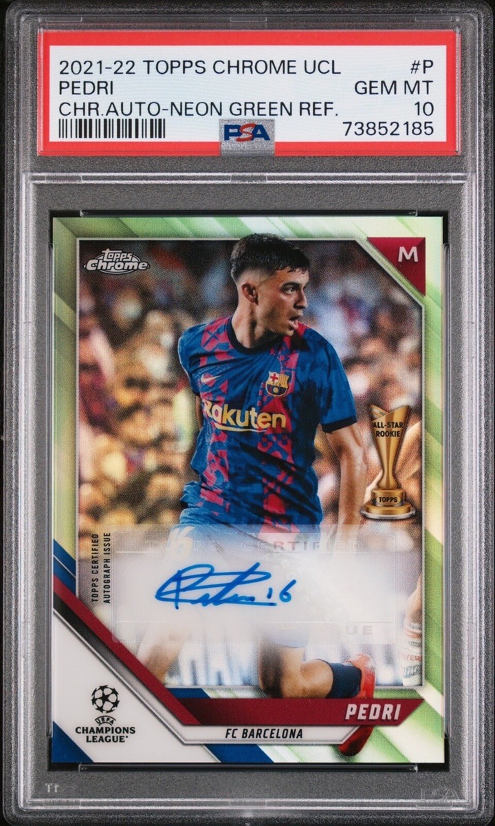 21/22 Topps Chrome UCL Green Barcelona Pedri Auto 52/99 PSA