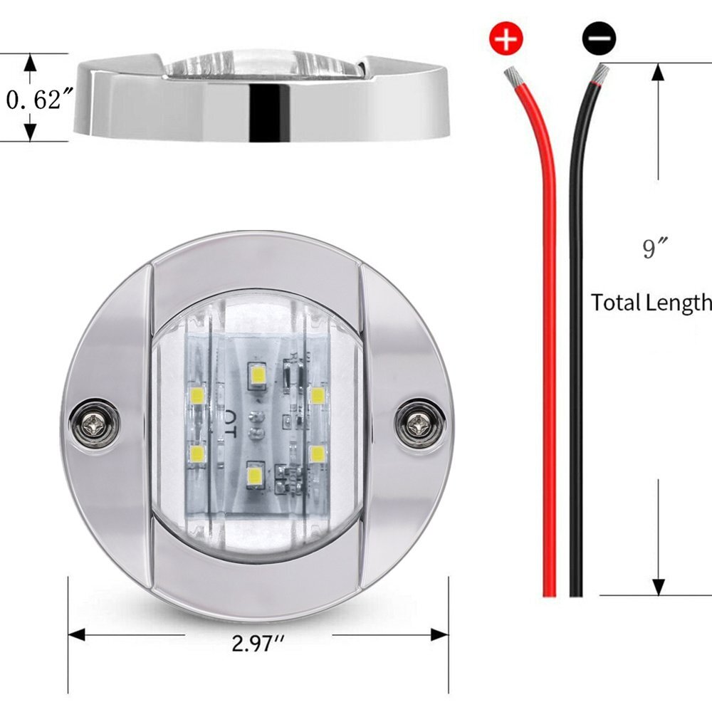 10x Amber 6-LED 3” Inch Round Chrome Anchor Stern Navigation Light Boat Marine