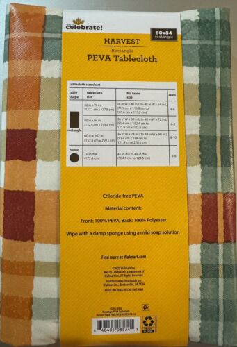 Way to Celebrate Harvest Plaid Peva tablecloth 70" round New - Picture 3 of 3