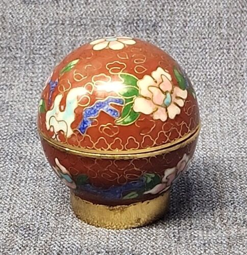 Cloisonné Enamel Globe Shaped Snuff Trinket Box Vintage China mAAS  - Afbeelding 1 van 7