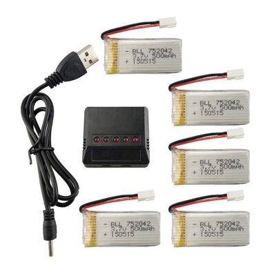ZYGY 5 Batteries 3,7V 380mAh 25C + 5 Chargeurs – Pour Hubsan X4, E016H, UDI, HS170 – Connecteur Compatible