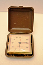 Vintage Westclox Viaggio Sveglia Marrone Plastica Custodia Oro Telaio Taiwan