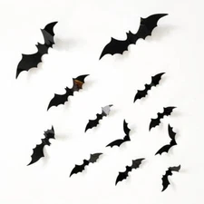 3D Removable Plastic Black Bat Wall Stickers 12pk Halloween Party Decorations